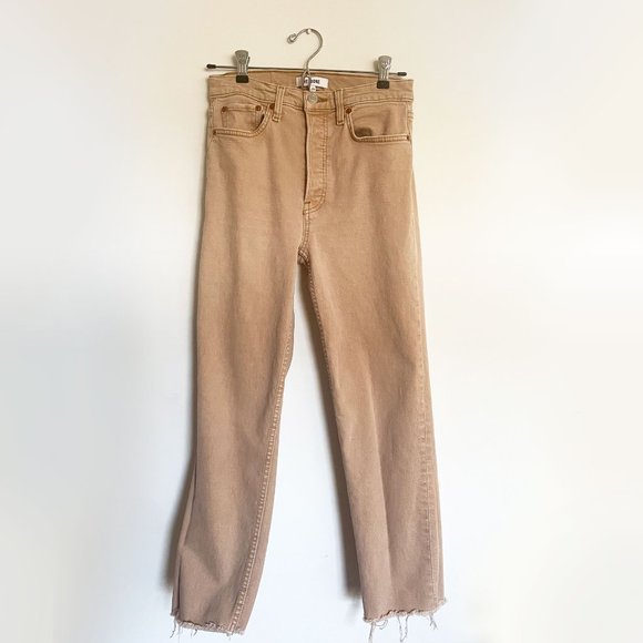 RE/DONE '70s Ultra High Waist Stove Pipe Jeans in Washed Khaki - Picture 4 of 9